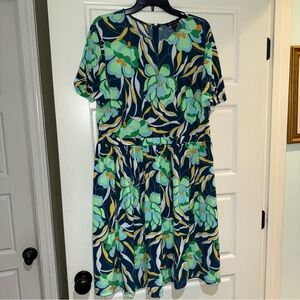 Maggy London Green Midi dress 16 work career floral a-line